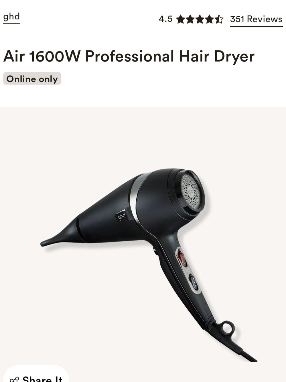 ghd Air 1600W Professional Hair Dryer - Black